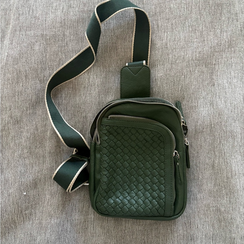 Green Woven Leather Crossbody Bag
